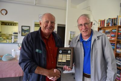 PLBC Vice-President Garry Steele (L) receives trophy from CLBC's Mark Trueman﻿ (R).